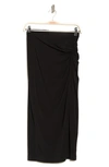 Renee C Ruched Solid Midi Skirt In Black