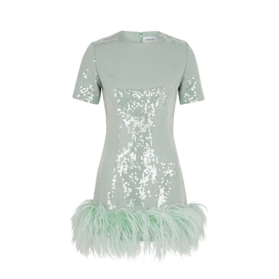 16arlington Syrma Mint Feather-trimmed Sequin Dress