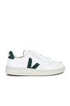 Veja V-10 Faux Leather Sneakers In Extra White & Cyprus