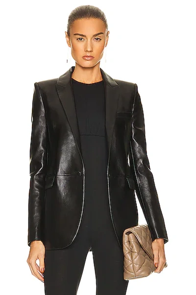 Saint Laurent Leather Blazer Jacket In Black