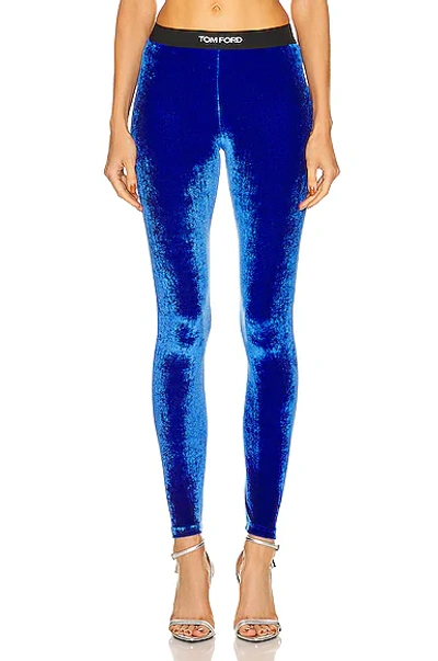 Tom Ford Velvet Logo-waistband Leggings In Blue