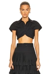 Brandon Maxwell Women's Pleated Draped Cropped Top In Black
