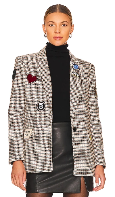 Central Park West Lucky Patches Blazer In Houndstooth