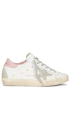 Golden Goose Super-star Used-effect Leather Sneakers With Suede Profiles In White  Ice  & Light Pink