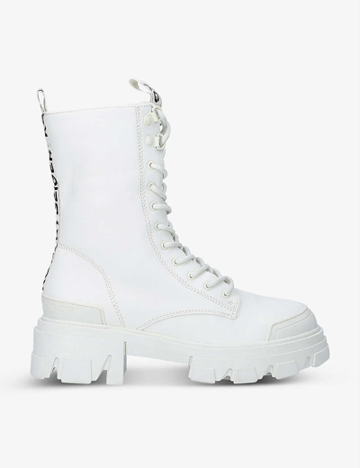 Kg Kurt Geiger Trekker Brand-tape Lace-up Vegan Boots In White