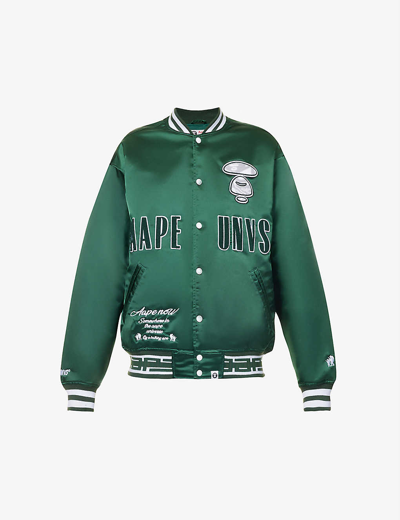 Aape Brand-embroidered Striped-trim Oversized-fit Shell Jacket In Green