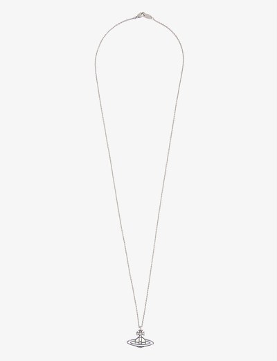 Vivienne Westwood Thin Lines Flat Orb Brass Necklace In Palladium