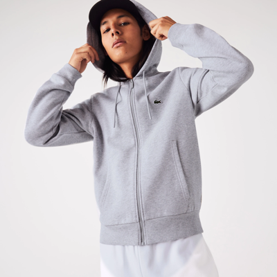 Lacoste Fleece Zipped Hoodie - M - 4 In Grey