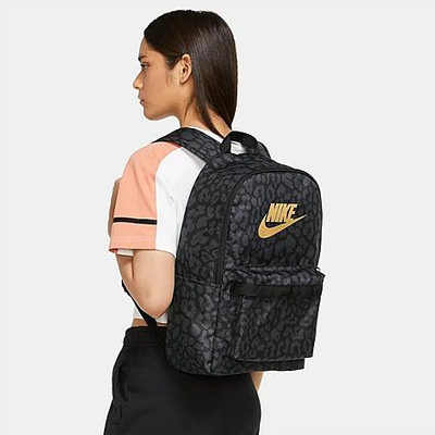 Nike Heritage Leopard Print Backpack In Black/metallic Gold