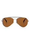 David Beckham Eyewear 62mm Aviator Sunglasses In Ruthenium / Brown