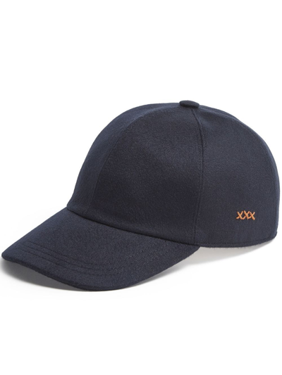 Zegna Logo-embroidered Cashmere Cap In Blue