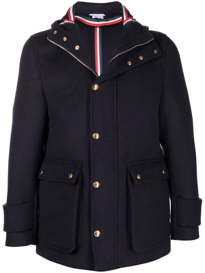 Thom Browne Cashmere Hooded Zip-up Parka In Blue