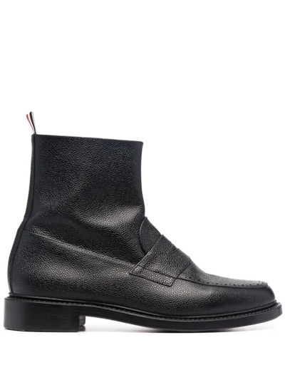 Thom Browne Penny Loafer Leather Ankle Boots In Black