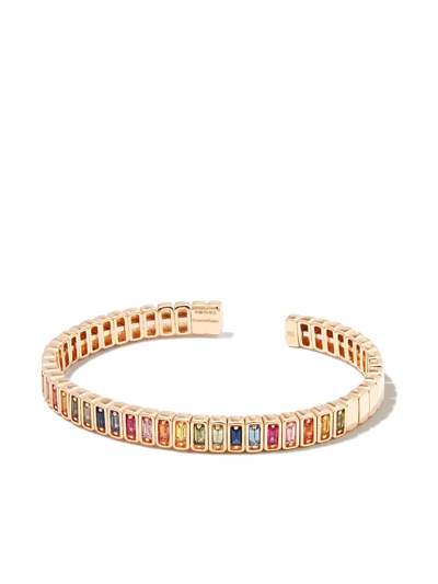 Suzanne Kalan 18kt Yellow Gold Inlay Rainbow Sapphire Cuff