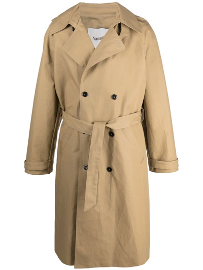 Nanushka Hooded Trench Coat In Khaki