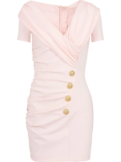 Balmain Button-embossed Fitted Dress In Neutrals