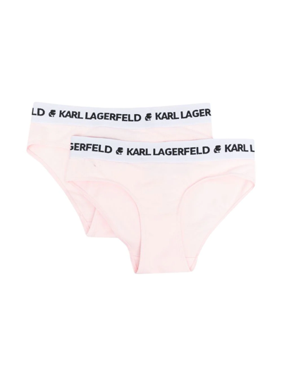 Karl Lagerfeld Kids' Logo Waistband Briefs Set Of 2 In Pink