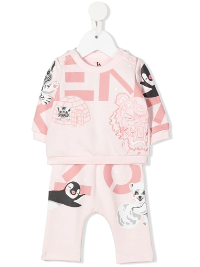 Kenzo Babies' Multi Iconics-print Tracksuit Set In Pink