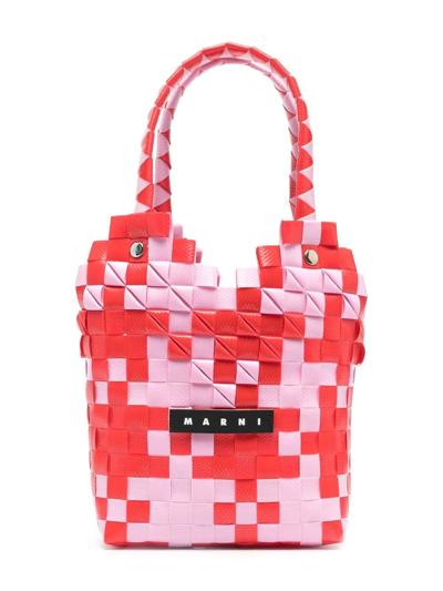 Marni Kids' Colour-block Diamond Basket Bag In 粉色