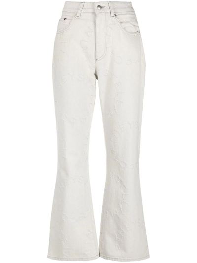 Stella Mccartney Logo Flared High-waisted Trousers In Neutrals