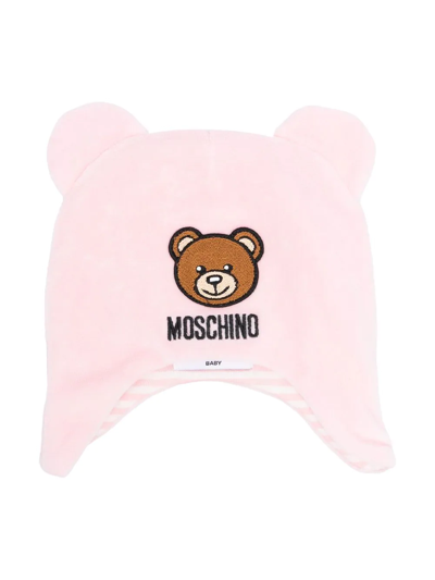 Moschino Babies' Logo刺绣套头帽 In Pink