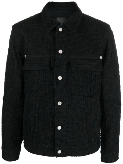 Givenchy 4g Jacquard Distressed Denim Jacket In Black
