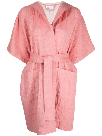 Lisa Marie Fernandez Hooded Cotton-linen Dressing Gown In Salmon Pink