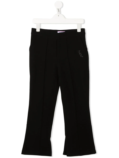 Pinko Kids' Embroidered-logo Detail Trousers In Black