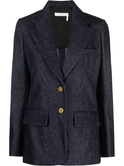 Chloé Single-breasted Recycled Cotton-blend Jacket In Blue