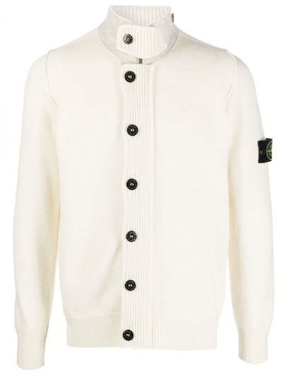 Stone Island Compass-patch Knitted Cardigan In White