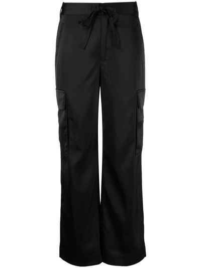 Proenza Schouler White Label Drawstring-waist Satin Cargo Trousers In Black