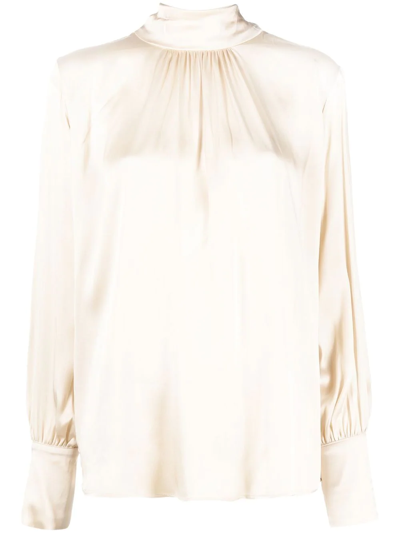 Federica Tosi Rear-tie Long-sleeve Blouse In Beige