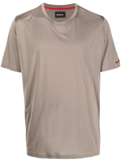 Kiton Embroidered Logo T-shirt In Brown