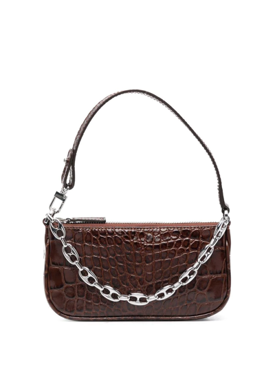 By Far Mini Rachel Silver Flat Shoulder Bag In Nutella