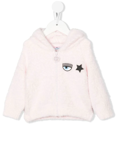 Chiara Ferragni Babies' Eyestar 毛绒针织拉链连帽衫 In Pink