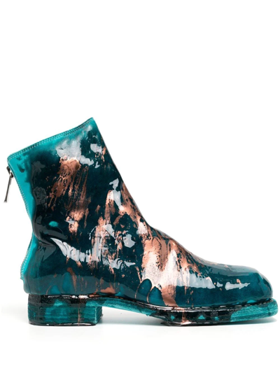 Guidi Paint-splatter Detail Ankle Boots In Blue