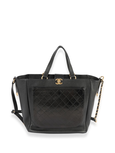 Pre-owned Chanel Diamond-quilt Detailed Cc Turn-lock Tote In Black