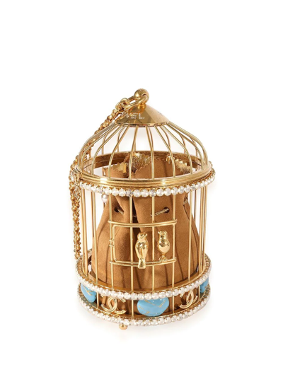 Pre-owned Chanel Runway Bird Cage Minaudière Handbag In Gold