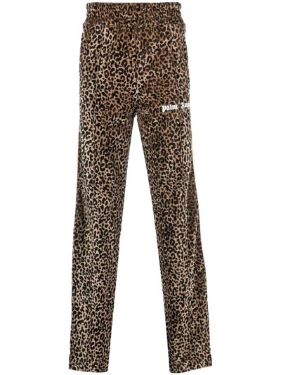 Palm Angels Logo Leopard Trousers In Brown