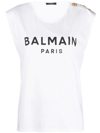Balmain Button-detail Logo-print Tank Top In White