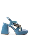 London Rag Frecklin Metal Chain Strap Croc Block Sandal In Blue