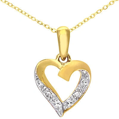 Pre-owned Jewelco London 9ct Gold Round 1pts Diamond Heart Pendant Necklace 18 Inch