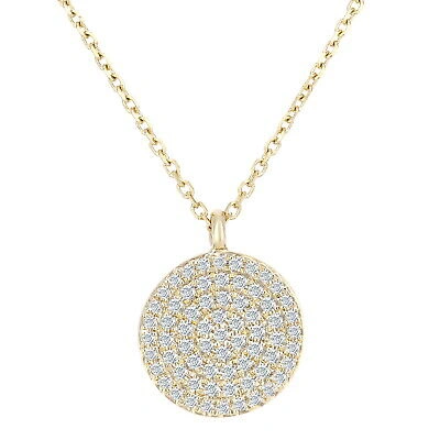 Pre-owned Jewelco London 9ct Gold Round 20pts Diamond Halo Pendant Necklace 16 Inch