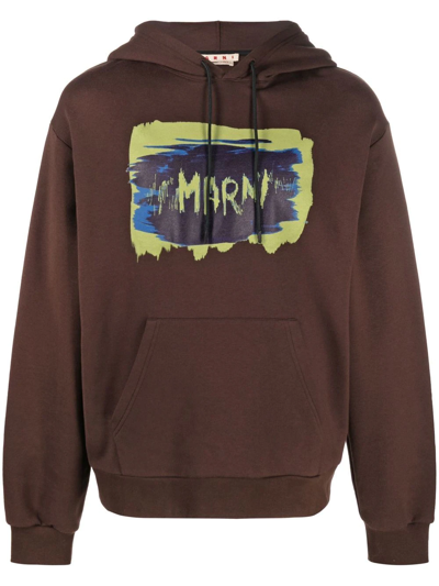 Marni Graphic-print Hoodie In Brown