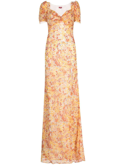 Staud Lea Knot-front Puff-shoulder Maxi Dress In Orange