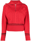Marine Serre Cable-knit Zip-front Jumper In Rot