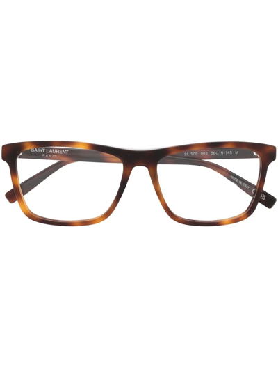 Saint Laurent Tortoiseshell-effect Square-frame Glasses In Braun