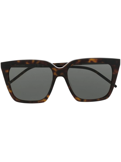 Saint Laurent Tortoiseshell-effect Logo Sunglasses In Braun