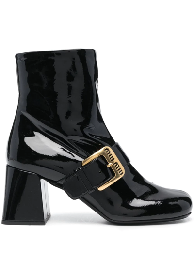 Miu Miu 70mm Buckle-detail Ankle Boots In Nero