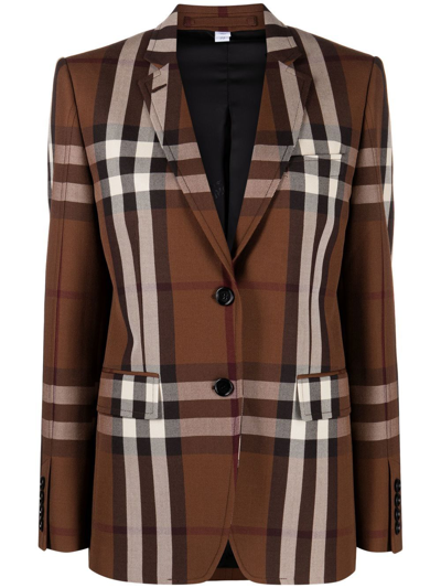 Burberry Exploded Check Single-breasted Blazer In Brown,beige